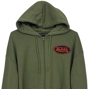 NEW Von Dutch Full Zip Goodie Mens M Embroidered Logo Sweatshirt Olive Green